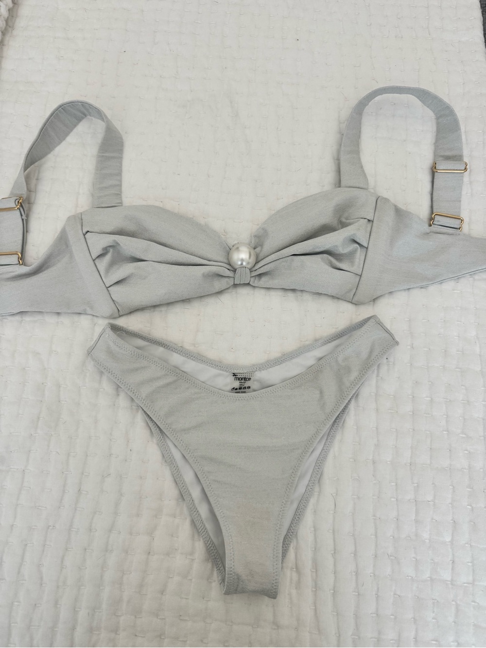 Montce Light Gray Pearl-Detail Bikini set- Hayden top- M & Lulu bottom size S